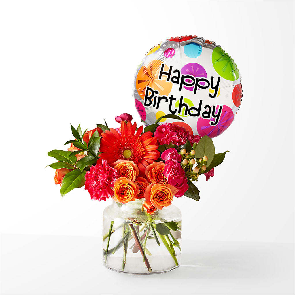 Fiesta Bouquet with Birthday Balloon – Illusion Flower Shop, Houston TX