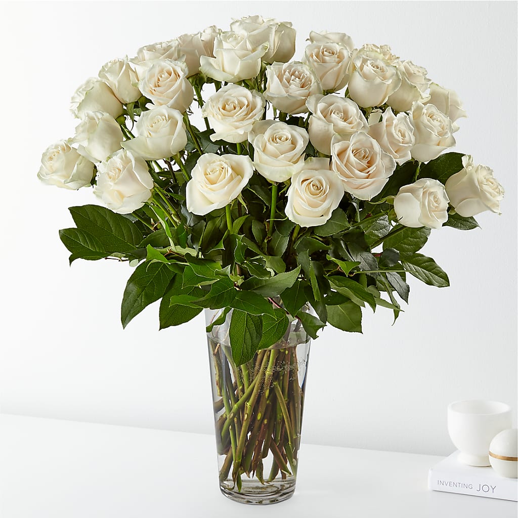 Long Stem White Rose Bouquet – Illusion Flower Shop, Houston TX