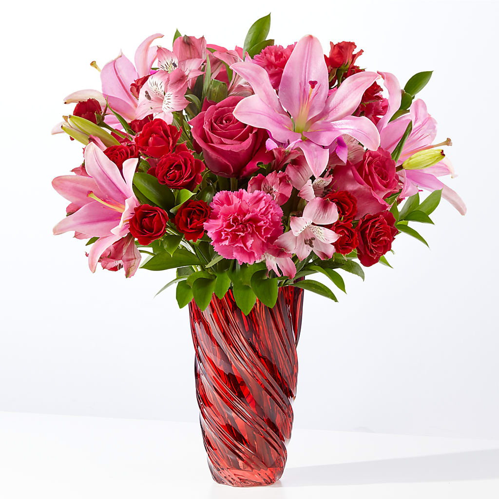 In Love Bouquet with Luxe Swirl Vase – Illusion Flower Shop, Houston TX