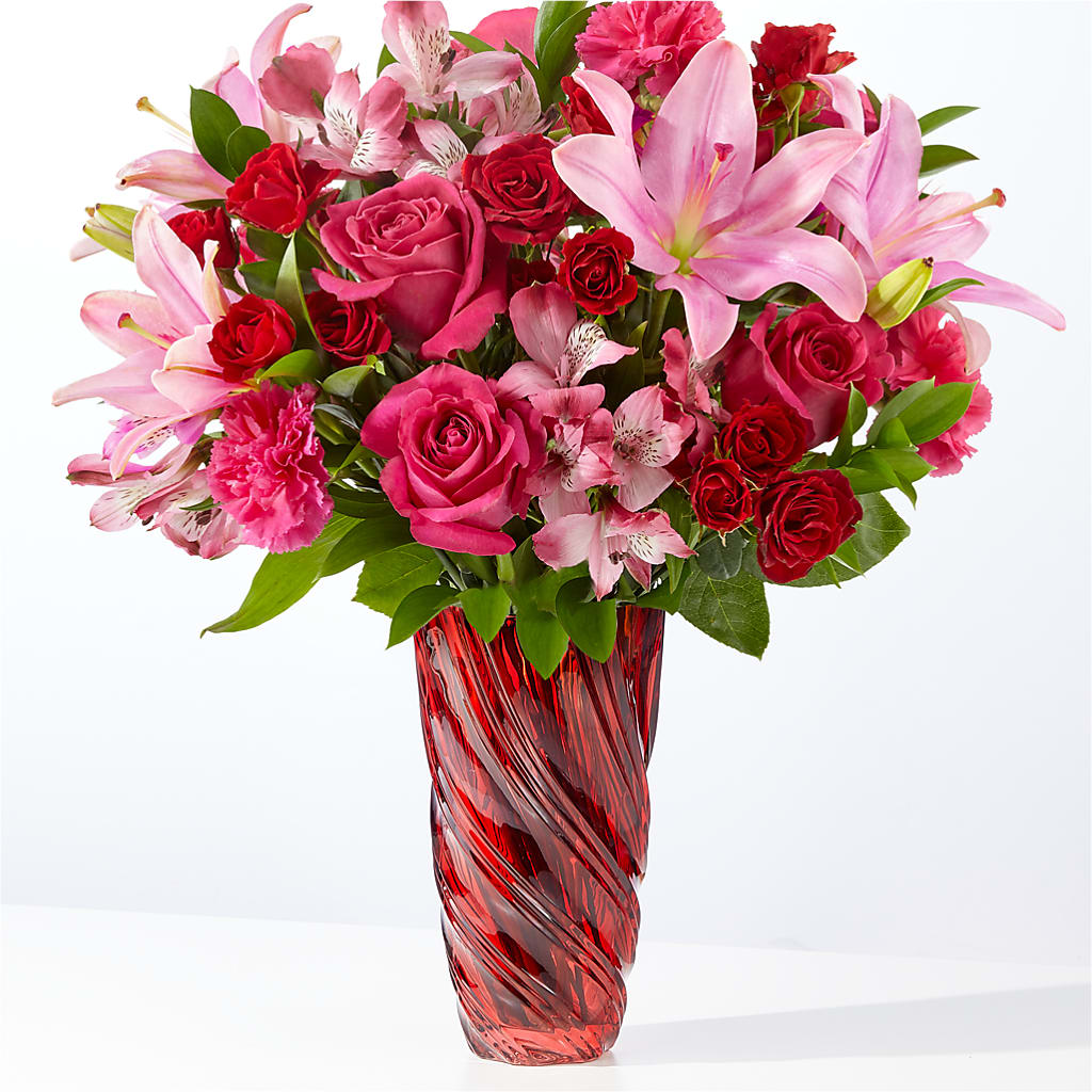 In Love Bouquet with Luxe Swirl Vase – Illusion Flower Shop, Houston TX
