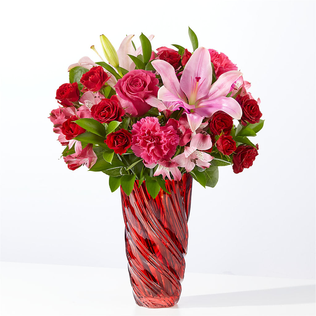 In Love Bouquet with Luxe Swirl Vase – Illusion Flower Shop, Houston TX