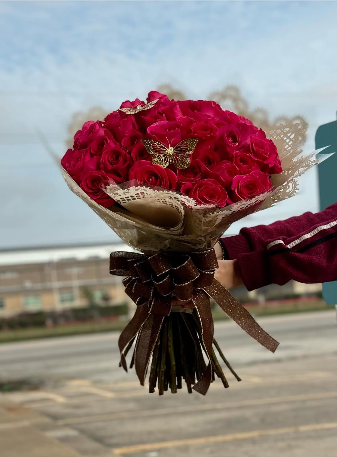 roses wrapped in paper
