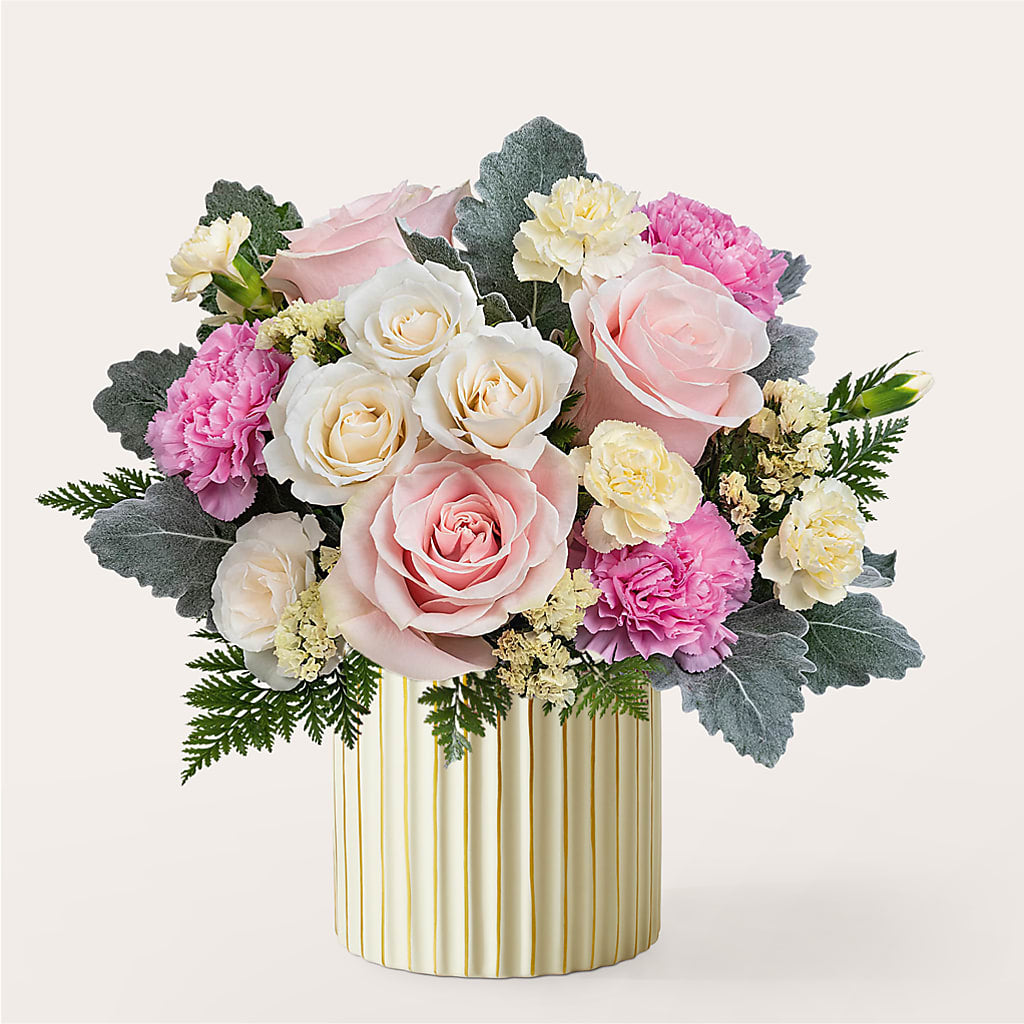 Blissful Moments Bouquet with Ivory Vase – Illusion Flower Shop, Houston TX