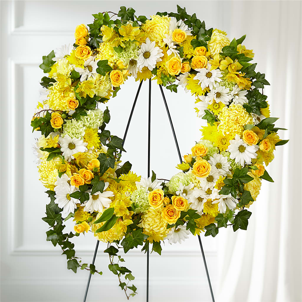 Golden Remembrance Wreath – Illusion Flower Shop, Houston TX