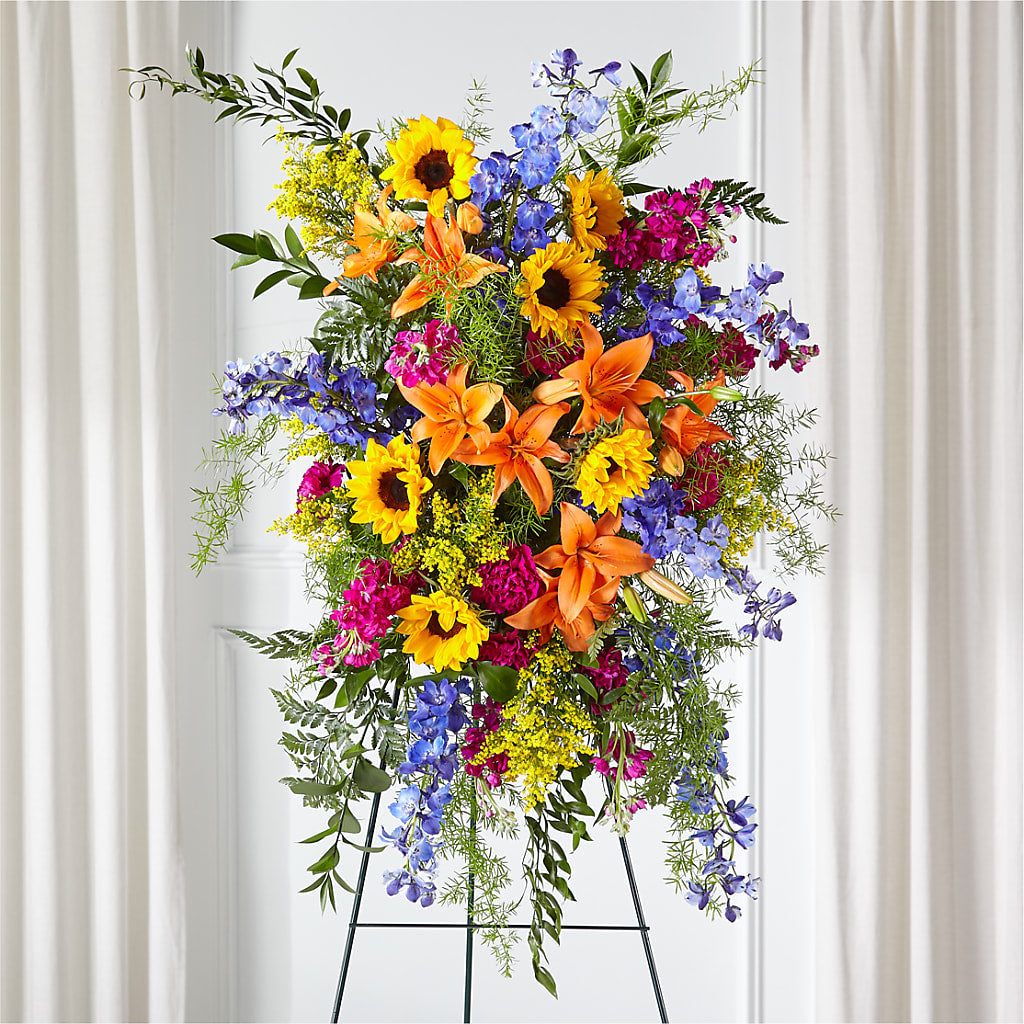 Sunlit Memories Standing Spray (Standard) – Illusion Flower Shop, Houston TX