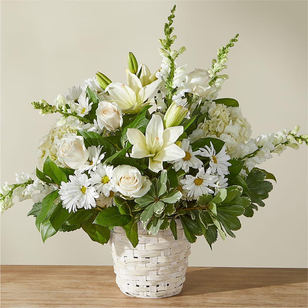 Ivory Elegance Floral Basket – Illusion Flower Shop, Houston TX