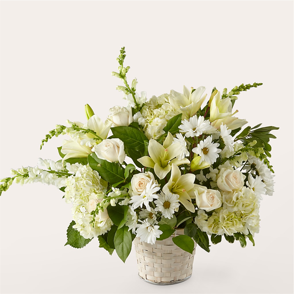 Ivory Elegance Floral Basket – Illusion Flower Shop, Houston TX