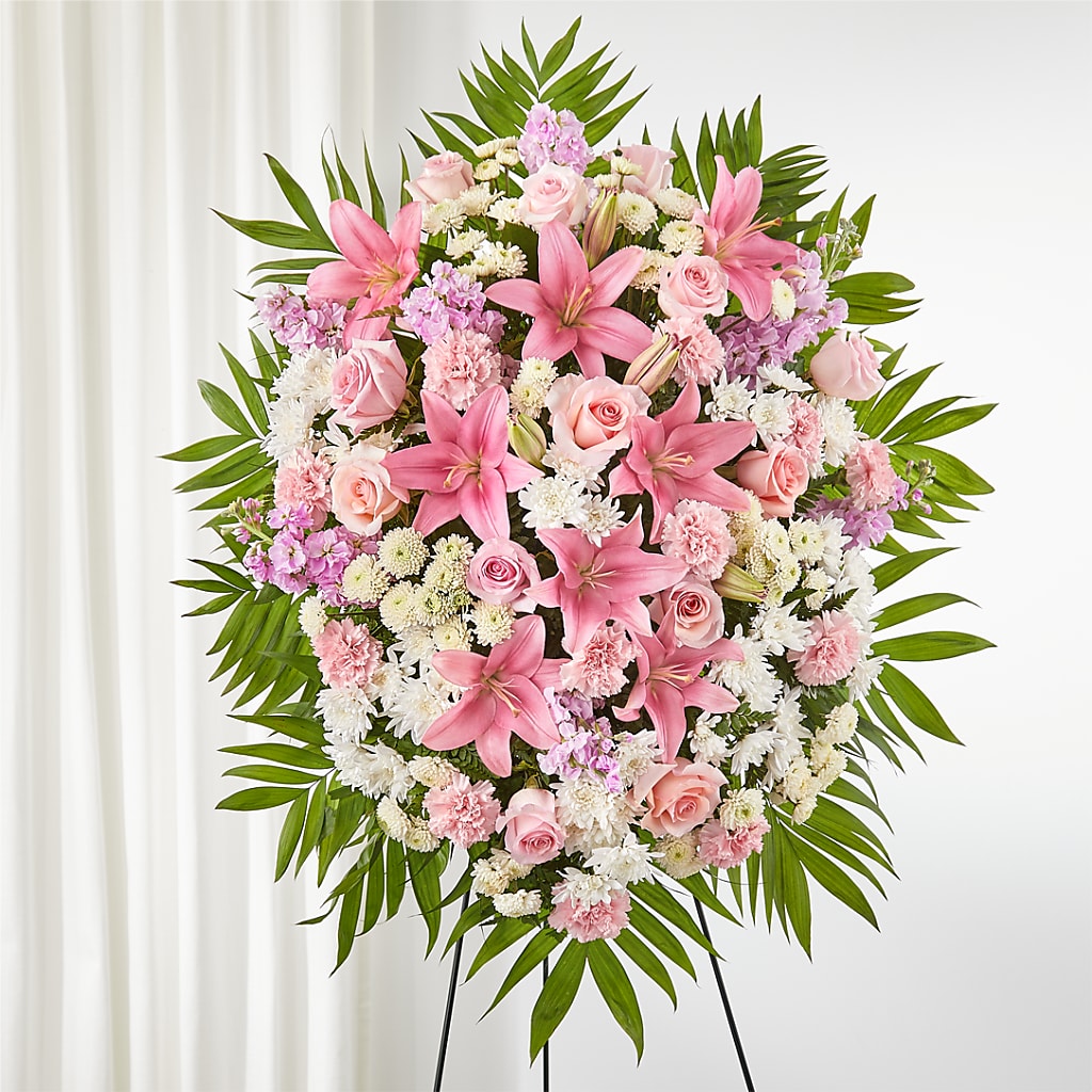Offering Solace Standing Spray – Illusion Flower Shop, Houston TX