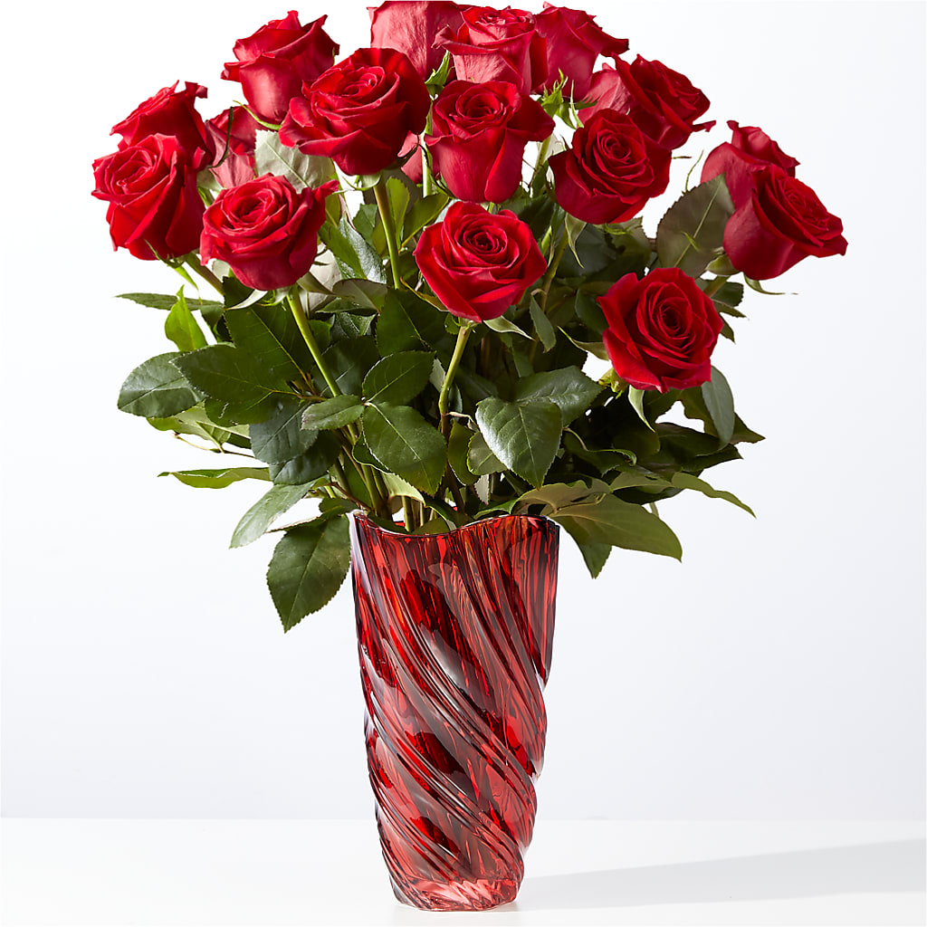 Classic Love Red Rose Bouquet with Luxe Swirl Vase – Illusion Flower Shop, Houston TX