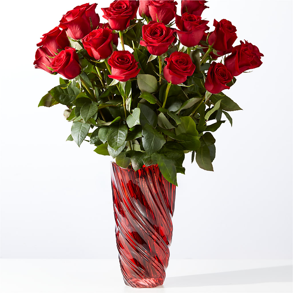 Classic Love Red Rose Bouquet with Luxe Swirl Vase – Illusion Flower Shop, Houston TX