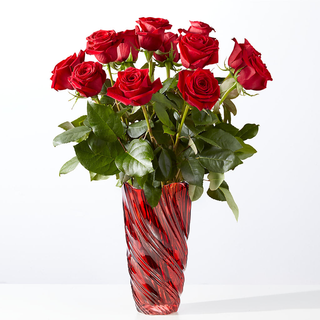 Classic Love Red Rose Bouquet with Luxe Swirl Vase – Illusion Flower Shop, Houston TX