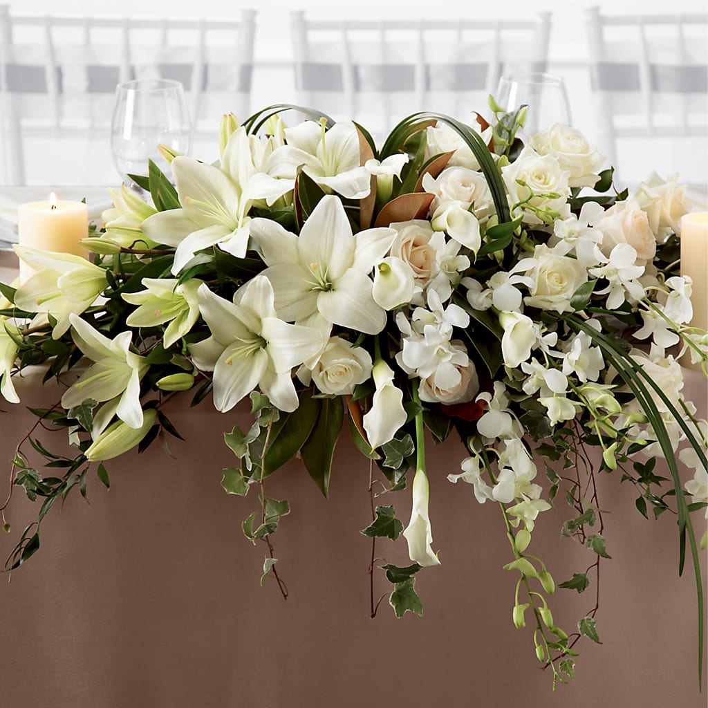 White Linen Arrangement – Illusion Flower Shop, Houston TX