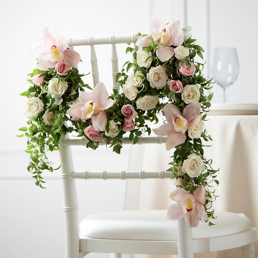 Orchid Rose Chair Décor – Illusion Flower Shop, Houston TX