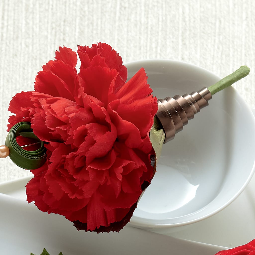 Red Carnation Boutonniere – Illusion Flower Shop, Houston TX