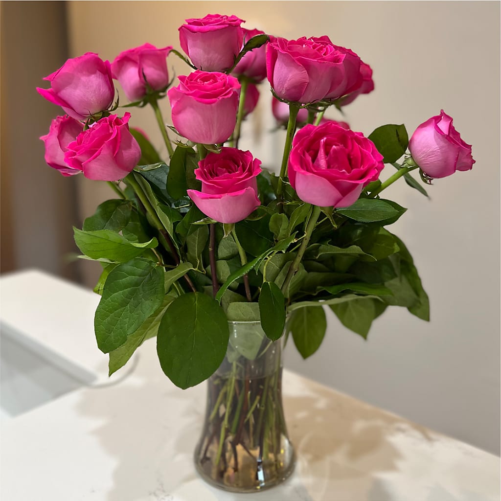 Long Stem Pink Rose Bouquet –  Illusion Flower Shop, Houston TX