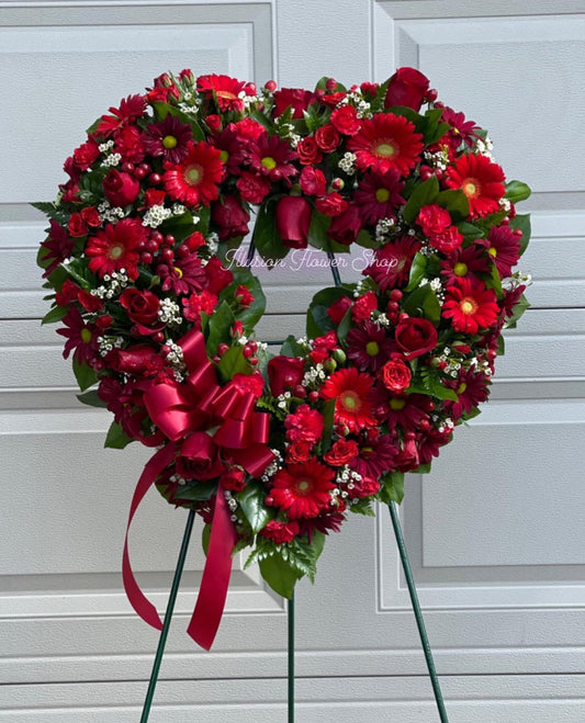 blossom red open heart wreath