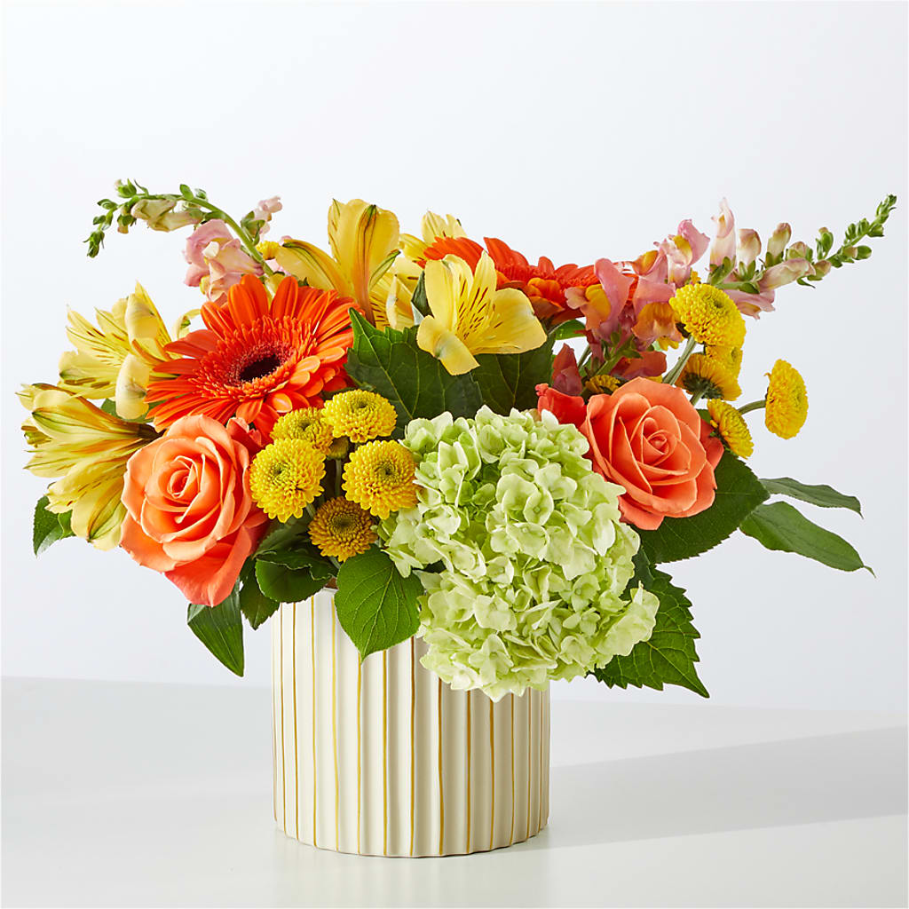 Autumn Sunshine Bouquet with Ivory Vase –  Illusion Flower Shop, Houston TX