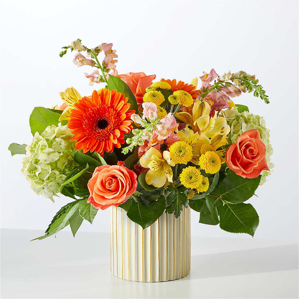Autumn Sunshine Bouquet with Ivory Vase –  Illusion Flower Shop, Houston TX