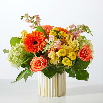 Autumn Sunshine Bouquet with Ivory Vase –  Illusion Flower Shop, Houston TX