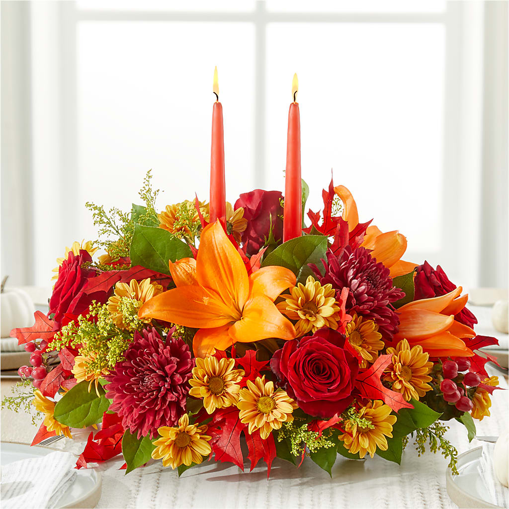 Autumn's Embrace Centerpiece –  Illusion Flower Shop, Houston TX